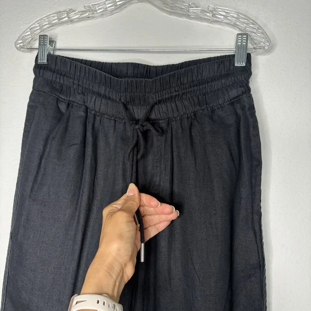 Quince Black 100% European Linen Wide Leg Pants Size S, bohemian, tropical, cool
